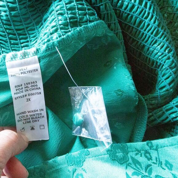 NWT Miss Lola Plus Sz 2X Dress Green Satin Smocked Floral Plunging V Neck Dress - Picture 9 of 9